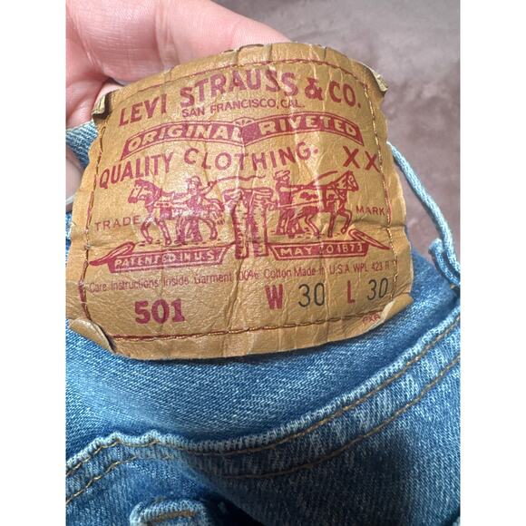 Vintage 1992 Levi’s 501 USA Made Jeans 30x30 Distressed Workwear Fade - Picture 8 of 11